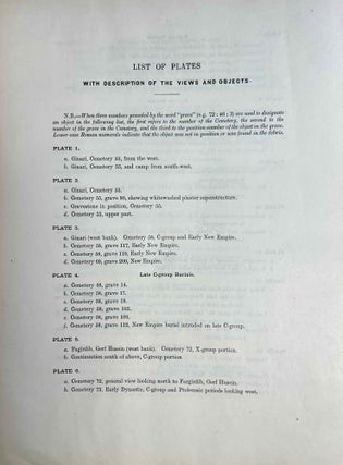 The archaeological survey of Nubia. Report for 1907-1908. Vol. I,1: Archaeological Report, by George A. Reisner. Vol. I,2: Plates and plans accompanying volume I. Volume II,1: Report on the human remains, by G. Elliot Smith and F. Wood Jones. Vol. II,2: Plates accompanying volume II. Vol. III,1: Report for 1908-1909. Vol. I, part I: Report on the work of the season 1908-1909; part II: Catalogue of graves and their contents, by C.M. Firth. Vol. III,2: Plates and plans accompanying volume I. Vol. IV: Report for 1909-1910, by C.M. Firth. Vol. V: Report for 1910-1911, by C.M. Firth. (complete set)[newline]M9178-61.jpeg