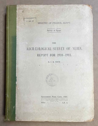 The archaeological survey of Nubia. Report for 1907-1908. Vol. I,1: Archaeological Report, by George A. Reisner. Vol. I,2: Plates and plans accompanying volume I. Volume II,1: Report on the human remains, by G. Elliot Smith and F. Wood Jones. Vol. II,2: Plates accompanying volume II. Vol. III,1: Report for 1908-1909. Vol. I, part I: Report on the work of the season 1908-1909; part II: Catalogue of graves and their contents, by C.M. Firth. Vol. III,2: Plates and plans accompanying volume I. Vol. IV: Report for 1909-1910, by C.M. Firth. Vol. V: Report for 1910-1911, by C.M. Firth. (complete set)[newline]M9178-77.jpeg