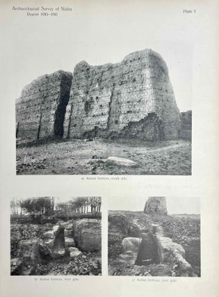 The archaeological survey of Nubia. Report for 1907-1908. Vol. I,1: Archaeological Report, by George A. Reisner. Vol. I,2: Plates and plans accompanying volume I. Volume II,1: Report on the human remains, by G. Elliot Smith and F. Wood Jones. Vol. II,2: Plates accompanying volume II. Vol. III,1: Report for 1908-1909. Vol. I, part I: Report on the work of the season 1908-1909; part II: Catalogue of graves and their contents, by C.M. Firth. Vol. III,2: Plates and plans accompanying volume I. Vol. IV: Report for 1909-1910, by C.M. Firth. Vol. V: Report for 1910-1911, by C.M. Firth. (complete set)[newline]M9178-85.jpeg