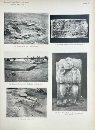 The archaeological survey of Nubia. Report for 1907-1908. Vol. I,1: Archaeological Report, by George A. Reisner. Vol. I,2: Plates and plans accompanying volume I. Volume II,1: Report on the human remains, by G. Elliot Smith and F. Wood Jones. Vol. II,2: Plates accompanying volume II. Vol. III,1: Report for 1908-1909. Vol. I, part I: Report on the work of the season 1908-1909; part II: Catalogue of graves and their contents, by C.M. Firth. Vol. III,2: Plates and plans accompanying volume I. Vol. IV: Report for 1909-1910, by C.M. Firth. Vol. V: Report for 1910-1911, by C.M. Firth. (complete set)[newline]M9178-86.jpeg
