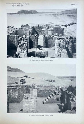 The archaeological survey of Nubia. Report for 1907-1908. Vol. I,1: Archaeological Report, by George A. Reisner. Vol. I,2: Plates and plans accompanying volume I. Volume II,1: Report on the human remains, by G. Elliot Smith and F. Wood Jones. Vol. II,2: Plates accompanying volume II. Vol. III,1: Report for 1908-1909. Vol. I, part I: Report on the work of the season 1908-1909; part II: Catalogue of graves and their contents, by C.M. Firth. Vol. III,2: Plates and plans accompanying volume I. Vol. IV: Report for 1909-1910, by C.M. Firth. Vol. V: Report for 1910-1911, by C.M. Firth. (complete set)[newline]M9178-89.jpeg