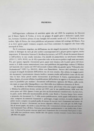 L'Archivio di Amenothes figlio di Horos (P. Tor. Amenothes). Testi demotici e greci relativi ad una famiglia di imbalsamatori del secondo sec. a. C.