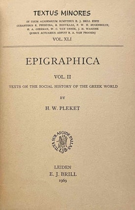 Epigraphica. Vol. I: Texts on the economic history of the Greek world. Vol. II: Texts on the social history of the Greek world.[newline]M9200-11.jpeg