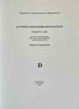 A Coptic Initiatory Invocation: PGM IV 1-25. An Essay in Interpretaion, with Critical Text and Commentary.[newline]M9248-01.jpeg
