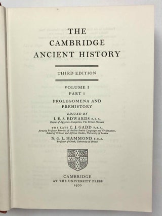 The Cambridge Ancient History. Vol. I,1: Prolegomena and Prehistory. Vol. I,2: Early history of the Middle East. Vol. II,1: The Middle East and the Aegean Region c. 1800-1380 B.C. Vol. II,2: History of the Middle East and the Aegean Region (1380-1000 B.C.). 4 volumes.[newline]M9299-03.jpeg