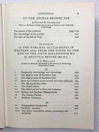 The Cambridge Ancient History. Vol. I,1: Prolegomena and Prehistory. Vol. I,2: Early history of the Middle East. Vol. II,1: The Middle East and the Aegean Region c. 1800-1380 B.C. Vol. II,2: History of the Middle East and the Aegean Region (1380-1000 B.C.). 4 volumes.[newline]M9299-08.jpeg