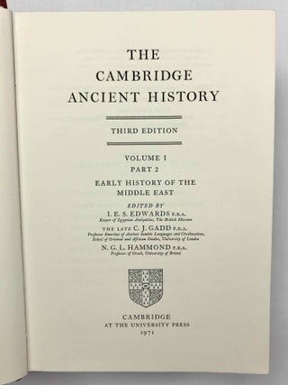The Cambridge Ancient History. Vol. I,1: Prolegomena and Prehistory. Vol. I,2: Early history of the Middle East. Vol. II,1: The Middle East and the Aegean Region c. 1800-1380 B.C. Vol. II,2: History of the Middle East and the Aegean Region (1380-1000 B.C.). 4 volumes.[newline]M9299-20.jpeg