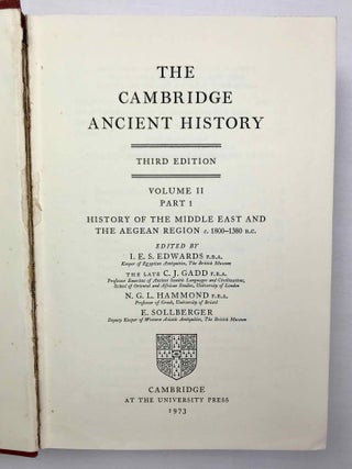 The Cambridge Ancient History. Vol. I,1: Prolegomena and Prehistory. Vol. I,2: Early history of the Middle East. Vol. II,1: The Middle East and the Aegean Region c. 1800-1380 B.C. Vol. II,2: History of the Middle East and the Aegean Region (1380-1000 B.C.). 4 volumes.[newline]M9299-41.jpeg