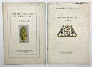MMA (Metropolitan Museum of Art) Bulletins: Summer 1945 (incl. Assyrians), March 1949 (incl. Irish Bronze Age weapons), April 1952 (incl. Nimrud, Assyria), March 1955 (incl. Assyrian & Persian objects) + Supplement to the Bulletin June 1915 (Jewelry) + Supplement to the Bulletin December 1919 (The Treasure of Lahun). Set of 6 volumes.[newline]M9308-01.jpeg