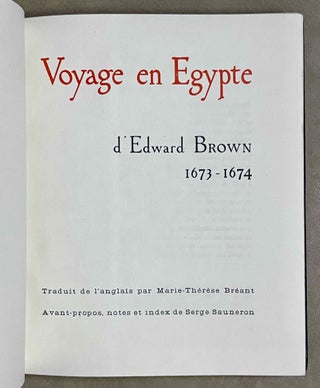 Voyage en Egypte d'Edward Brown. 1673-1674.