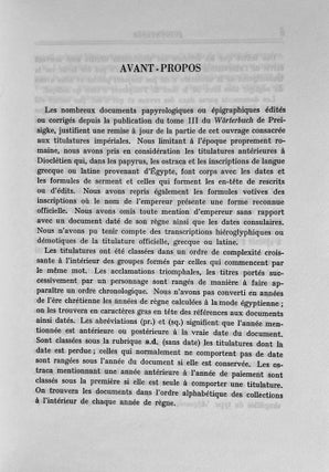 Les titulatures impériales dans les papyrus, les ostraca et les inscriptions d'Egypte (30a.C. - 284 p.C.)