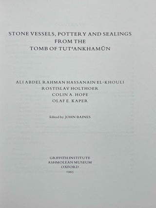 Stone vessels, pottery and sealings from the tomb of Tutankhamun