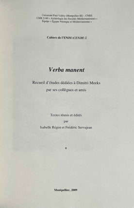 Verba manent. Recueil d'études dédiées à Dimitri Meeks. 2 volumes (complete set)