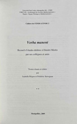 Verba manent. Recueil d'études dédiées à Dimitri Meeks. 2 volumes (complete set)