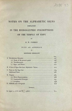Notes on the Alphabetic Signs employed in the hieroglyphic inscriptions of the Temple of Edfu. With an appendix by Bernhard Grdseloff.[newline]M9613-02.jpeg