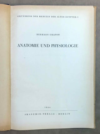 Grundriss der Medizin der alten &Auml;gypter, complete set of 9 volumes. Vol. I: Anatomie und Physiologie. Vol. II: Von den medizinischen Texten. Vol. III: Kranker, Krankheiten und Arzt. Vom gesunden und kranken &Auml;gypter, von den Krankheiten, vom Arzt und von der &auml;rztlichen T&auml;tigkeit. Vol. IV: &Uuml;bersetzung der medizinischen Texte. Band I. Band II: Erl&auml;uterungen. Vol. V: Die medizinischen Texte in hieroglyphischer Umschreibung autographiert. Vol. VI: W&ouml;rterbuch der &Auml;gyptischen Drogennamen. Vol. VII: W&ouml;rterbuch der medizinischen Texte. Band I & II. Vol. VIII: Grammatik der medizinischen Texte. Vol. IX: Erg&auml;nzungen: Drogenquanten, Sachgruppen, Nachtr&auml;ge, Bibliographie, Generalregister (complete set)