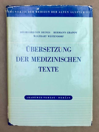 Grundriss der Medizin der alten &Auml;gypter, complete set of 9 volumes. Vol. I: Anatomie und Physiologie. Vol. II: Von den medizinischen Texten. Vol. III: Kranker, Krankheiten und Arzt. Vom gesunden und kranken &Auml;gypter, von den Krankheiten, vom Arzt und von der &auml;rztlichen T&auml;tigkeit. Vol. IV: &Uuml;bersetzung der medizinischen Texte. Band I. Band II: Erl&auml;uterungen. Vol. V: Die medizinischen Texte in hieroglyphischer Umschreibung autographiert. Vol. VI: W&ouml;rterbuch der &Auml;gyptischen Drogennamen. Vol. VII: W&ouml;rterbuch der medizinischen Texte. Band I & II. Vol. VIII: Grammatik der medizinischen Texte. Vol. IX: Erg&auml;nzungen: Drogenquanten, Sachgruppen, Nachtr&auml;ge, Bibliographie, Generalregister (complete set)