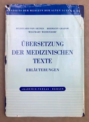 Grundriss der Medizin der alten Ägypter, complete set of 9 volumes. Vol. I: Anatomie und Physiologie. Vol. II: Von den medizinischen Texten. Vol. III: Kranker, Krankheiten und Arzt. Vom gesunden und kranken Ägypter, von den Krankheiten, vom Arzt und von der ärztlichen Tätigkeit. Vol. IV: Übersetzung der medizinischen Texte. Band I. Band II: Erläuterungen. Vol. V: Die medizinischen Texte in hieroglyphischer Umschreibung autographiert. Vol. VI: Wörterbuch der Ägyptischen Drogennamen. Vol. VII: Wörterbuch der medizinischen Texte. Band I & II. Vol. VIII: Grammatik der medizinischen Texte. Vol. IX: Ergänzungen: Drogenquanten, Sachgruppen, Nachträge, Bibliographie, Generalregister (complete set)