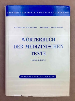 Grundriss der Medizin der alten &Auml;gypter, complete set of 9 volumes. Vol. I: Anatomie und Physiologie. Vol. II: Von den medizinischen Texten. Vol. III: Kranker, Krankheiten und Arzt. Vom gesunden und kranken &Auml;gypter, von den Krankheiten, vom Arzt und von der &auml;rztlichen T&auml;tigkeit. Vol. IV: &Uuml;bersetzung der medizinischen Texte. Band I. Band II: Erl&auml;uterungen. Vol. V: Die medizinischen Texte in hieroglyphischer Umschreibung autographiert. Vol. VI: W&ouml;rterbuch der &Auml;gyptischen Drogennamen. Vol. VII: W&ouml;rterbuch der medizinischen Texte. Band I & II. Vol. VIII: Grammatik der medizinischen Texte. Vol. IX: Erg&auml;nzungen: Drogenquanten, Sachgruppen, Nachtr&auml;ge, Bibliographie, Generalregister (complete set)