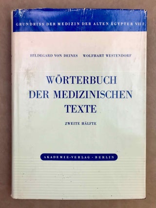 Grundriss der Medizin der alten &Auml;gypter, complete set of 9 volumes. Vol. I: Anatomie und Physiologie. Vol. II: Von den medizinischen Texten. Vol. III: Kranker, Krankheiten und Arzt. Vom gesunden und kranken &Auml;gypter, von den Krankheiten, vom Arzt und von der &auml;rztlichen T&auml;tigkeit. Vol. IV: &Uuml;bersetzung der medizinischen Texte. Band I. Band II: Erl&auml;uterungen. Vol. V: Die medizinischen Texte in hieroglyphischer Umschreibung autographiert. Vol. VI: W&ouml;rterbuch der &Auml;gyptischen Drogennamen. Vol. VII: W&ouml;rterbuch der medizinischen Texte. Band I & II. Vol. VIII: Grammatik der medizinischen Texte. Vol. IX: Erg&auml;nzungen: Drogenquanten, Sachgruppen, Nachtr&auml;ge, Bibliographie, Generalregister (complete set)