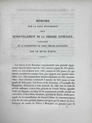 M&eacute;moires pr&eacute;sent&eacute;s par divers savants &agrave; l'Acad&eacute;mie des Inscriptions et Belles-Lettres de l'Institut Imp&eacute;rial de France. Premi&egrave;re s&eacute;rie: Sujets divers d'&eacute;rudition. Tome VIII, 1e partie. Etude sur le monument bilingue de Delphes. M&eacute;moire sur la date historique d'un renouvellement de la p&eacute;riode sothiaque, l'antiquit&eacute; et la constitution de cette p&eacute;riode. M&eacute;moire sur cette question: La pr&eacute;cession des &eacute;quinoxes a-t-elle &eacute;t&eacute; connue des Egyptiens ou de quelque autre peuple avant Hipparque? M&eacute;moire sur les rapports de l'Egypte et de l'Assyrie dans l'antiquit&eacute;, d'apr&egrave;s les textes cun&eacute;iformes.[newline]M9724-07.jpeg