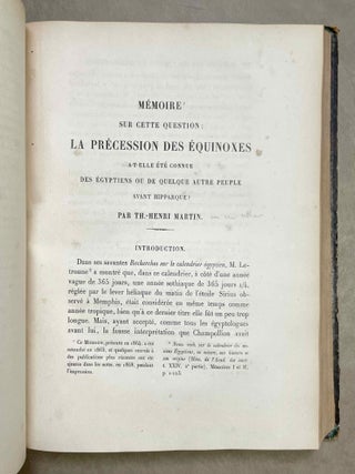 M&eacute;moires pr&eacute;sent&eacute;s par divers savants &agrave; l'Acad&eacute;mie des Inscriptions et Belles-Lettres de l'Institut Imp&eacute;rial de France. Premi&egrave;re s&eacute;rie: Sujets divers d'&eacute;rudition. Tome VIII, 1e partie. Etude sur le monument bilingue de Delphes. M&eacute;moire sur la date historique d'un renouvellement de la p&eacute;riode sothiaque, l'antiquit&eacute; et la constitution de cette p&eacute;riode. M&eacute;moire sur cette question: La pr&eacute;cession des &eacute;quinoxes a-t-elle &eacute;t&eacute; connue des Egyptiens ou de quelque autre peuple avant Hipparque? M&eacute;moire sur les rapports de l'Egypte et de l'Assyrie dans l'antiquit&eacute;, d'apr&egrave;s les textes cun&eacute;iformes.[newline]M9724-08.jpeg