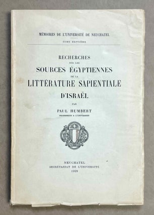 Item #M9734 Recherches sur les sources égyptiennes de la littérature sapientiale...