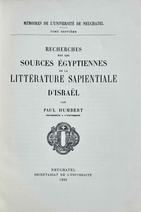 Recherches sur les sources égyptiennes de la littérature sapientiale d'Israëls
