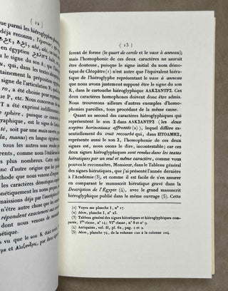 Lettre à M. Dacier, secrétaire perpétuel de l'Académie Royale des Inscriptions et Belles-Lettres, relative à l'alphabet des hiéroglyphes phonétiques. Employés par les Egyptiens pour inscrire sur leurs monuments les titres, les noms et les surnoms des souverains grecs et romains. Postface de Jean-Claude Goyon.