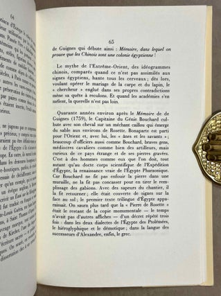 Lettre à M. Dacier, secrétaire perpétuel de l'Académie Royale des Inscriptions et Belles-Lettres, relative à l'alphabet des hiéroglyphes phonétiques. Employés par les Egyptiens pour inscrire sur leurs monuments les titres, les noms et les surnoms des souverains grecs et romains. Postface de Jean-Claude Goyon.
