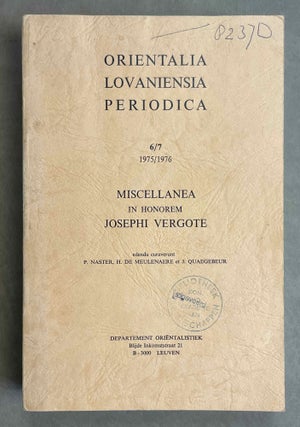 Item #M9755 Miscellanea in honorem Joseph Vergote. VERGOTE Jozef - NASTER P. - MEULENAERE Herman...