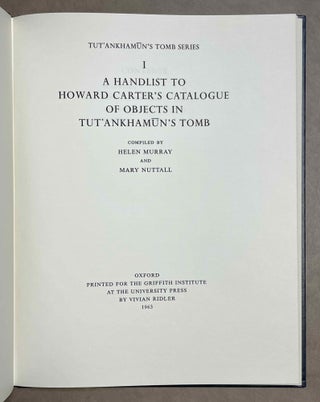 A handlist to Howard Carter's catalogue of objects in Tutankhamun's tomb