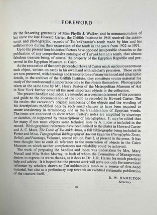 A handlist to Howard Carter's catalogue of objects in Tutankhamun's tomb