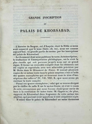 Grande inscription du palais de Khorsabad. Publi&eacute;e et comment&eacute;e par Jules Oppert et Joachim Menant.[newline]M9874-03.jpeg