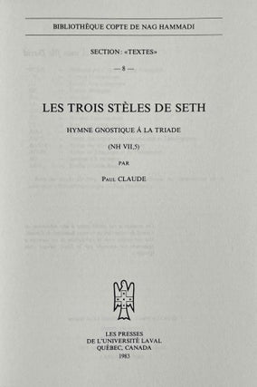 Les trois stèles de Seth. Hymne gnostique à la Triade (NH VII,5).